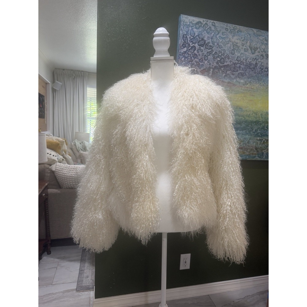 Vintage Marvin Richards 100% Mongolian Lamb Fur Jacket Ivory Cream Made USA